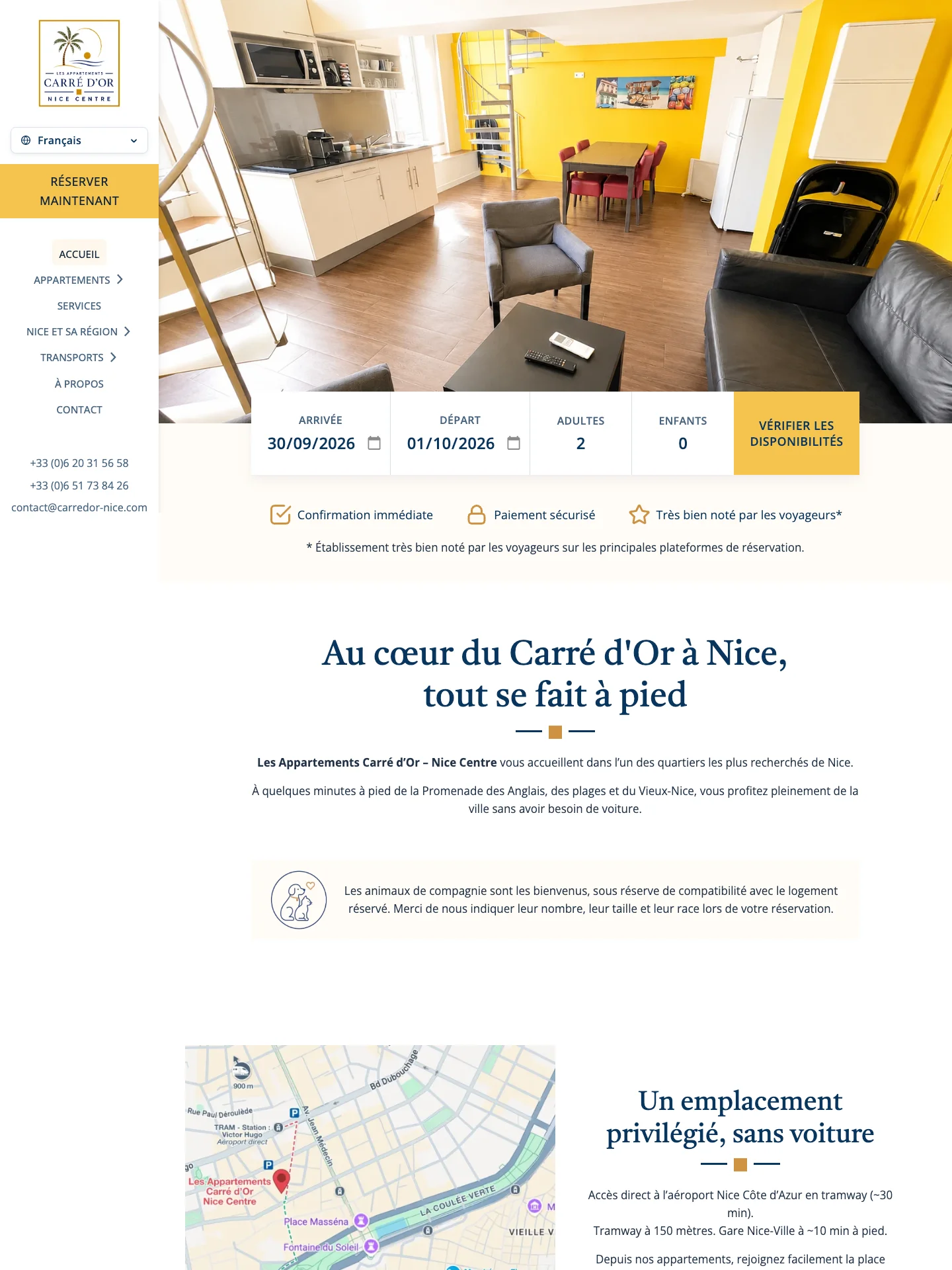 Site WordPress multilingue d'une location d'appartements à Nice affiché sur ordinateur
