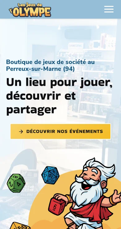 Site WordPress d'une boutique de jeux de société affiché sur mobile